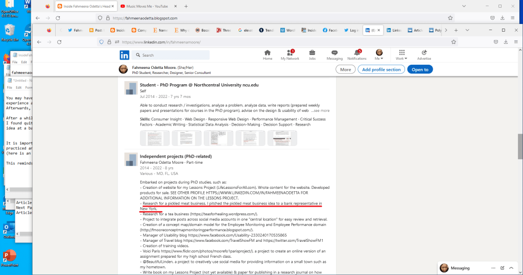 Partial LinkedIn profile of Fahmeena Odetta Moore