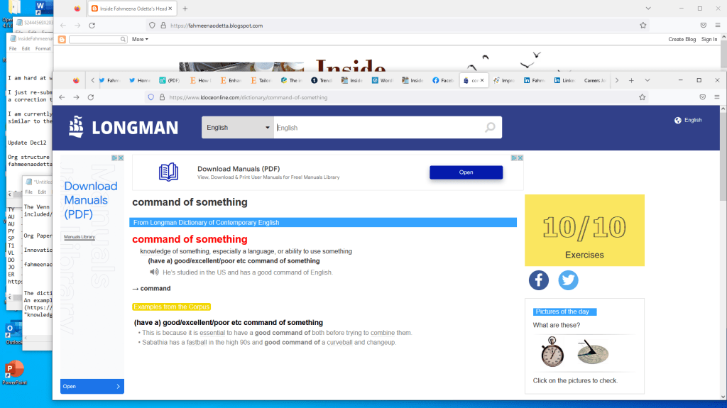 Longman definition of Command Of Something