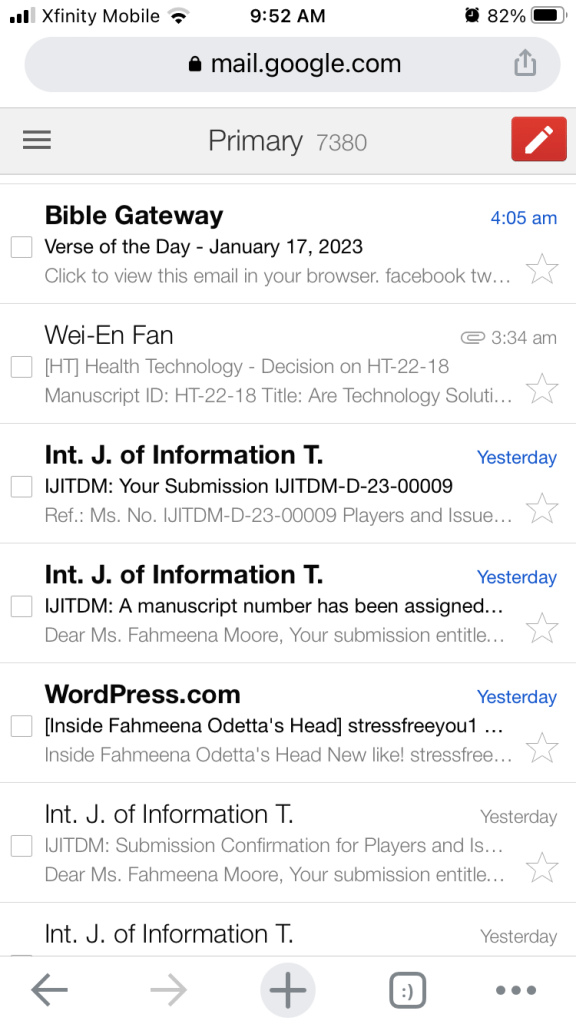 Email screenshot Fahmeena Odetta Moore
