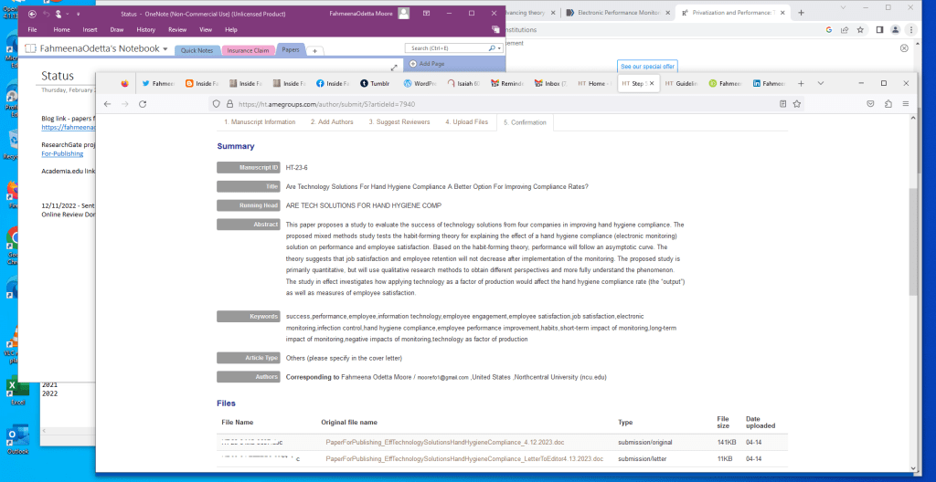 Submission to journal for publishing by Fahmeena Odetta Moore
