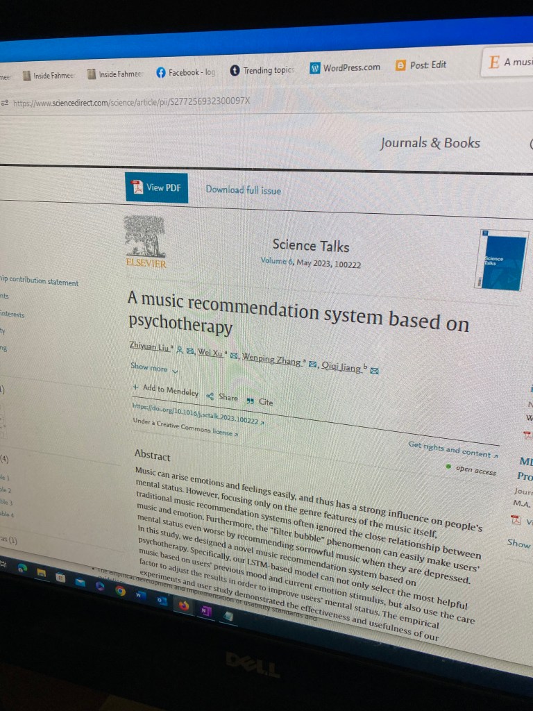 Photo of article on a music recommendation system