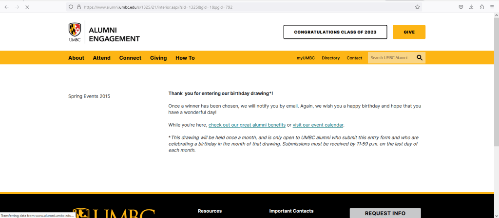 UMBC Birthday Drawing