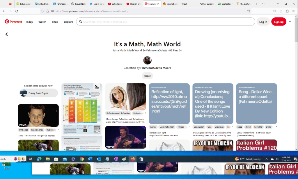 Pinterest board 'It's a Math, Math World' by Fahmeena Odetta Moore