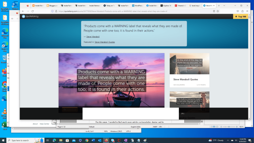 Screenshot showing Steve Maraboli quote by Fahmeena Odetta Moore