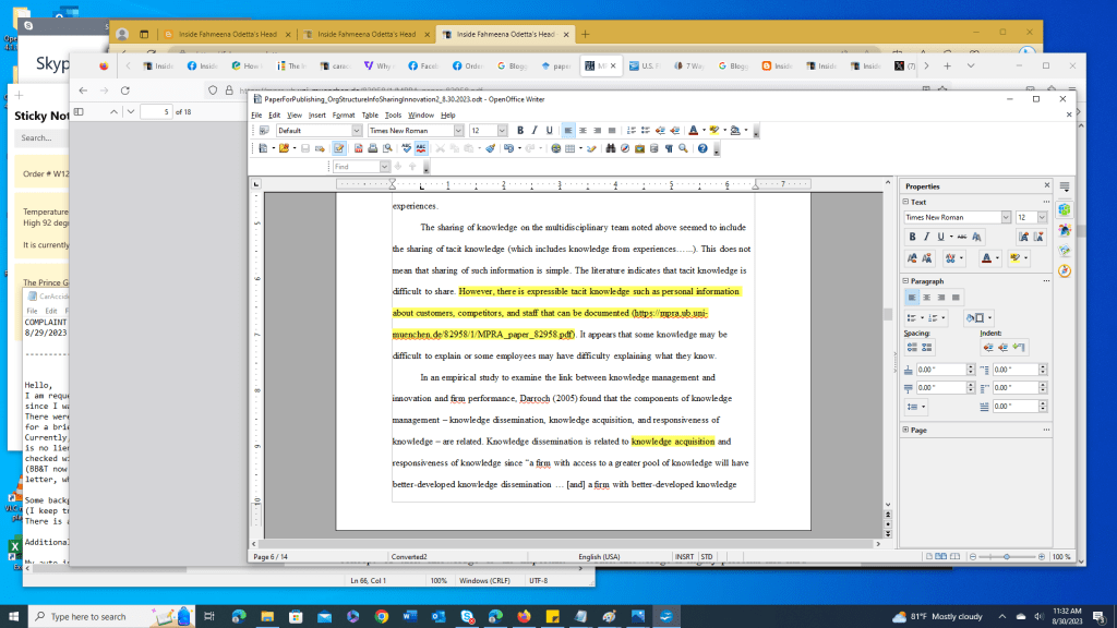 Section of paper on knowledge sharing by Fahmeena Odetta Moore