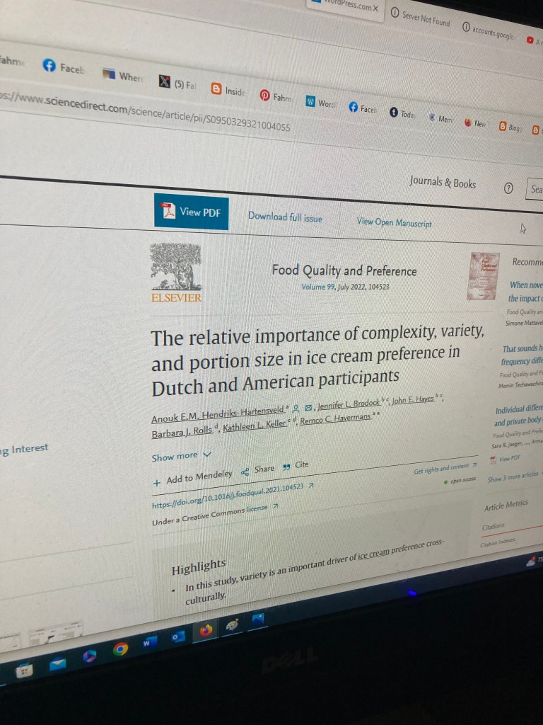 A journal article on ice cream preferences of American and Dutch participants