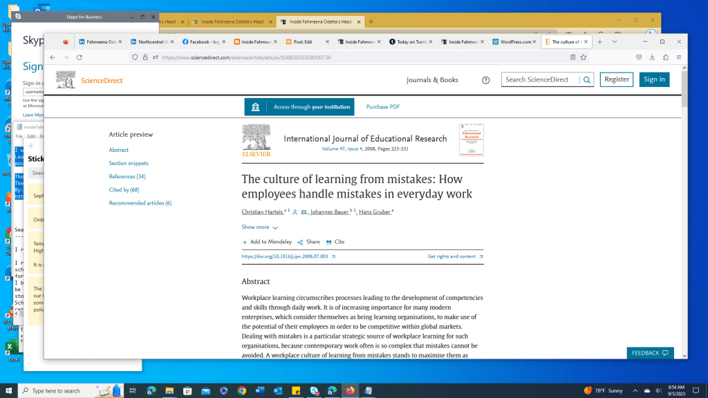 Screenshot of article on learning from mistakes by Fahmeena Odetta Moore