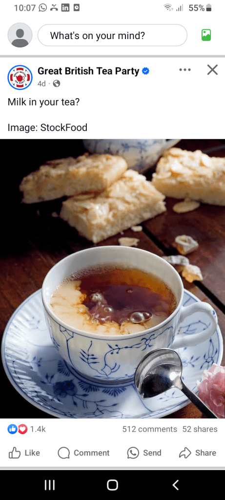 Picture of post showing question: Milk in your tea?