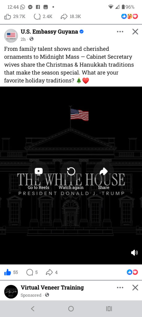 Screenshot of post by US Embassy Guyana