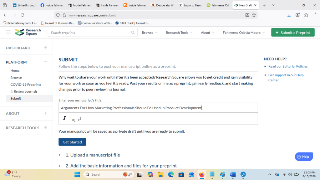 Research Square website submission