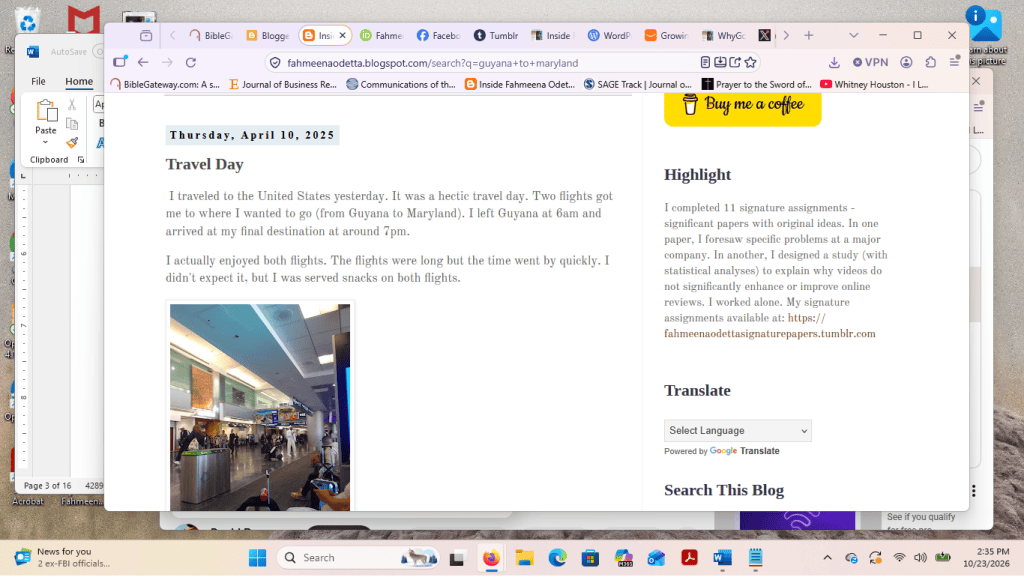 Screenshot from blog